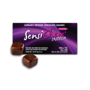 Sensi Chew Indica - 100mg THC Chocolate Caramel for Pain Relief, Stress Relief, Deep Sleep